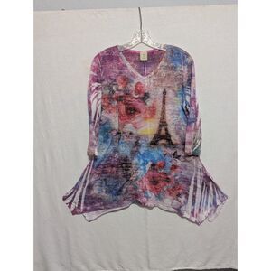 Vintage Jess & Jane Paris in Blue All Over Print Shirt Women's Size Small